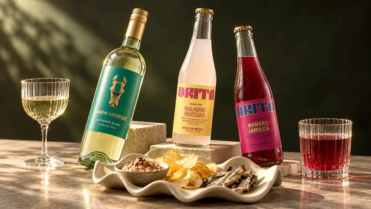 Vino Dark Horse y refrescos Orita Agave Pop